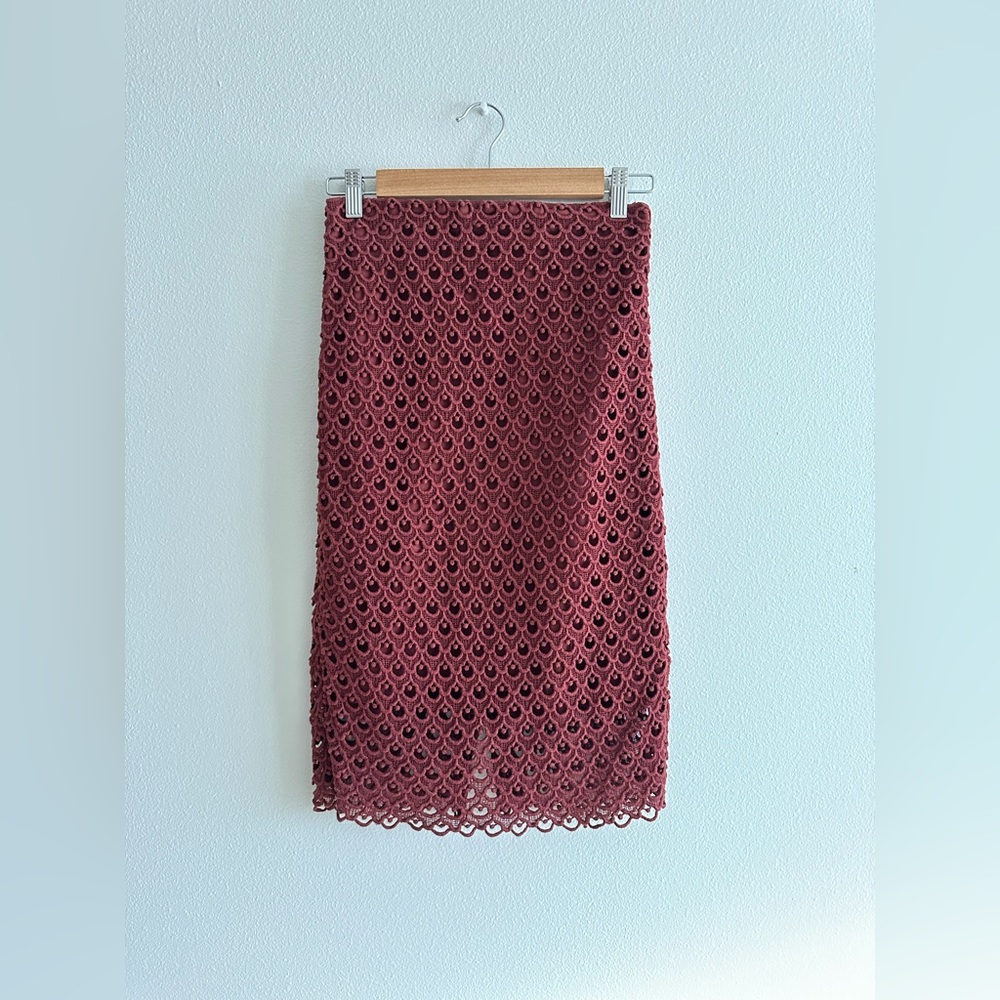 Ann Taylor - Petite Tulip Lace Pencil Skirt in Fresh Chestnut 0P